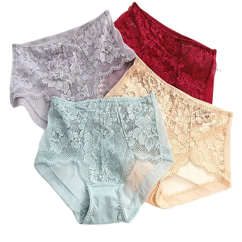 

4Pcs New Women's Panties Underwear Sexy Lace breifs Seamless Underpants Mid Waist Female Lingerie Ladies Underwear