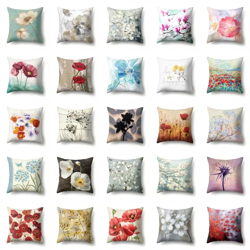 Living room sofa pillowcase garden hotel oil painting flower cushion cover polyester pillow |