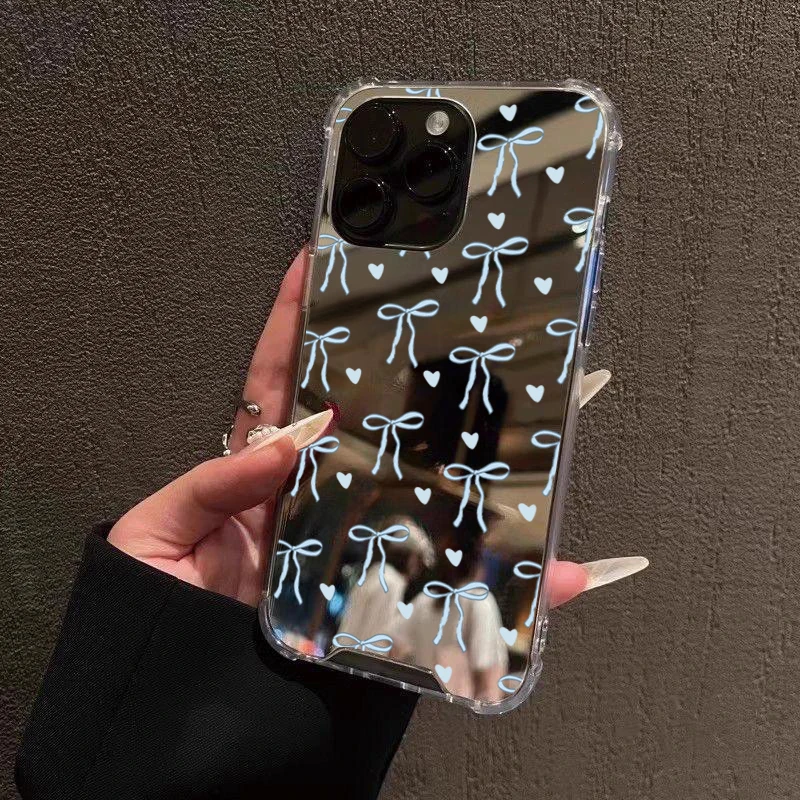 Vibrant Bow Mirror Phone Case with Makeup Mirror and Shockproof Soft Cover