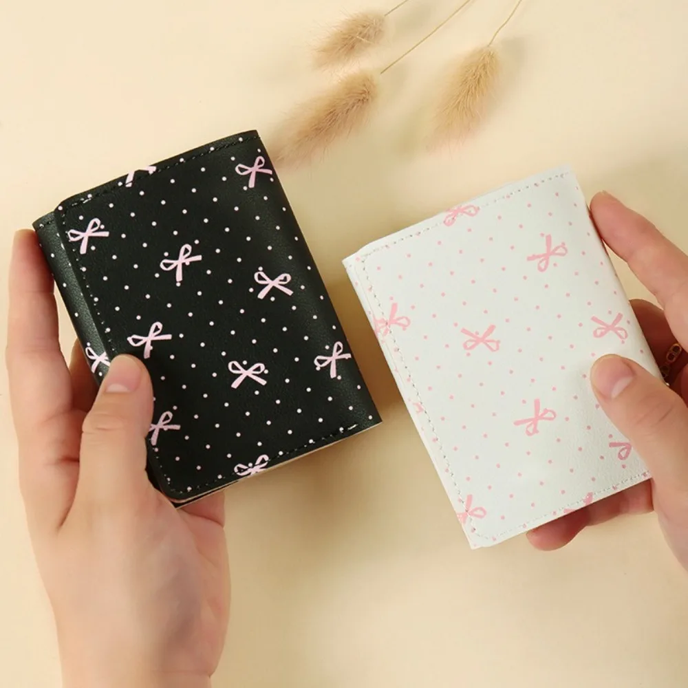 Sweet Pink Color Women Wallet Floral Bow Multi Card Coin Purse PU Leather Photocard Bag Travel