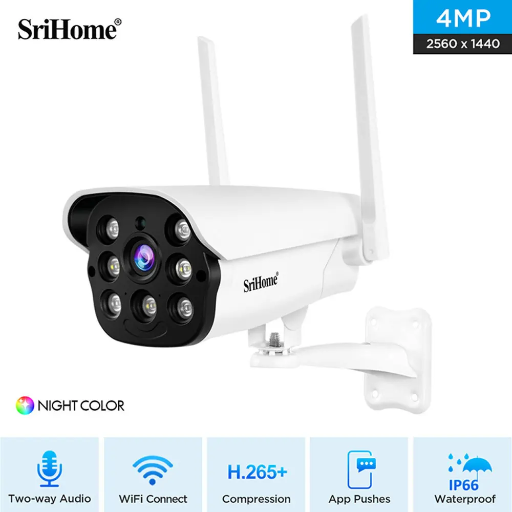 

New SriHome SH043-4MP 1440P WIFI IP Camera two-way audio H.265 Onvif Metal Bullet Home 4MP Color Night Vision Security Camera