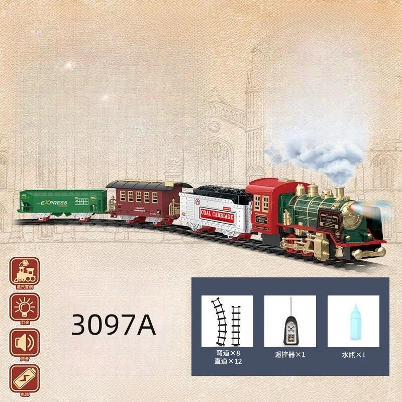 Christmas remote control Train Toys steam Locomotive Engine Cargo Car and Train Tracks For kids