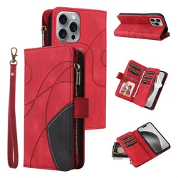 Luxury Zipper Leather Wallet Case with Card Holder and Lanyard - Xiaomi POCO F4 GT (Red)