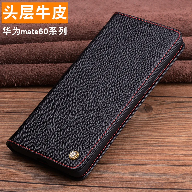 Lluxury Genuine Leather Magnet Clasp Phone Flip Case For Huawei Mate 60 Mate60 Pro Crocodile Grids Grain Stitching Holder Cover