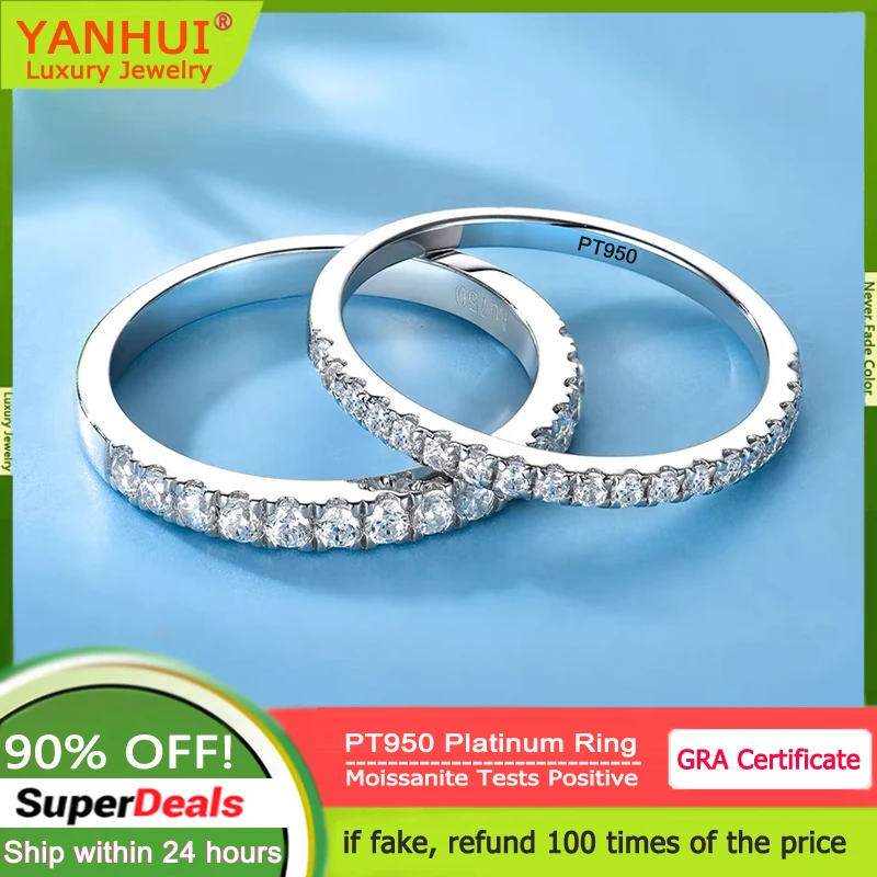 1pc Luxury PT950 Platinum Ring Round Excellent Cut Moissanite Diamond Rings for Women Girls Fine Jewelry Cocktail Accessories
