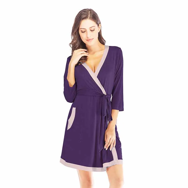 Modal Nightgown Women's Spring Autumn Home Wear Sleepwear Sexy Patchwork Bathrobe Loose Casual Nightwear Intimate Lingerie Robe
