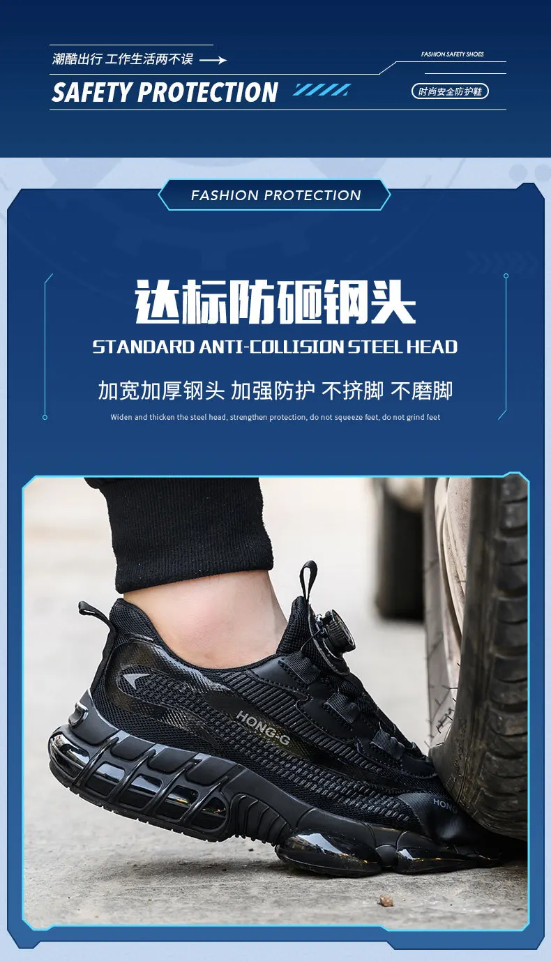 New Air Cushion Men's Safety Shoes Steel Toe Sneaker Rotated Button Stab-Proof Anti-smash Men Work Safety Boots Man Work Shoes