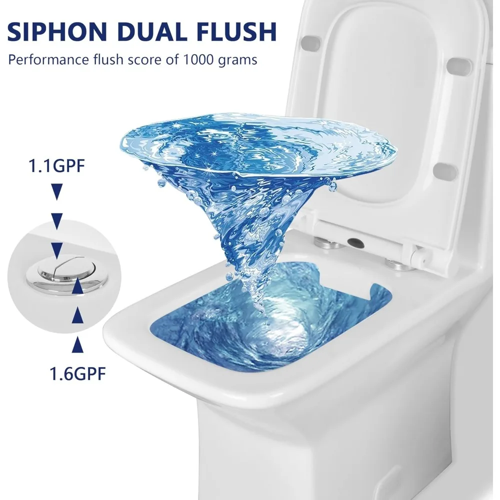 Elongated One Piece Toilet, DV-1F0072-1 Square Compact Toilets for Bathrooms, Dual Flush 1/1.6 GPF and MaP 1000g, 12'' Rough-In 2