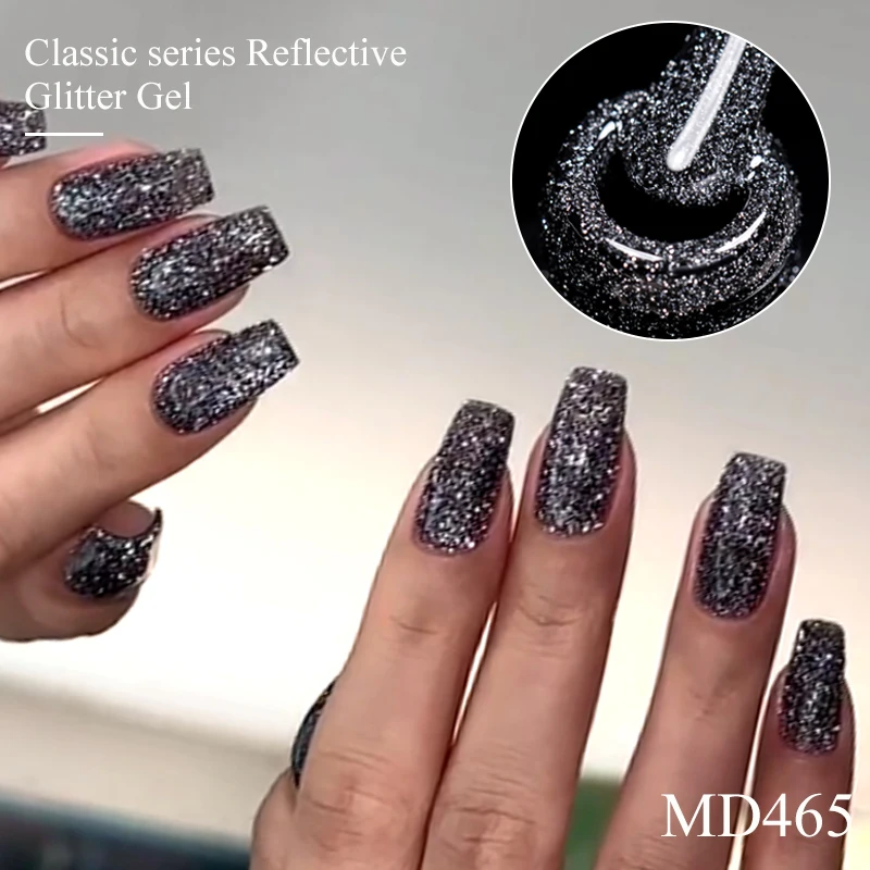 8ml Rot Schwarz Gold Silber Reflektierender Nagel-Gel-Lack Funkelnder Glänzender Glitter Rosa Rot Nagelbedarf Semi-Permanent Gel-Lack – Detail 7
