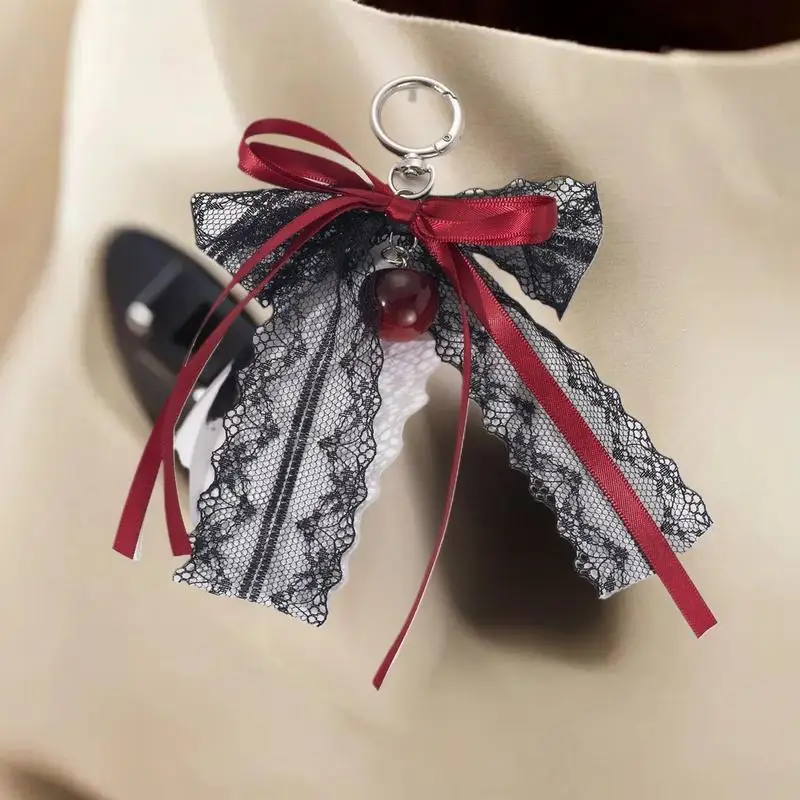 Lace Bow Hollow Red Ribbon Cherry Fashion Charm Keychain - Delicate Valentine's Day Gift Accessory