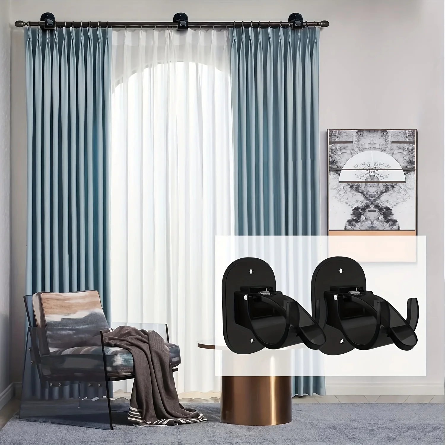 Curtain rod hook self adhesive hooks wall mount hooks 2PCS