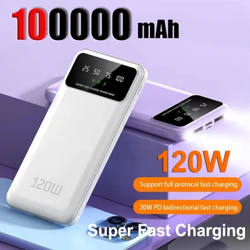 100000 Power Bank mAh 120W Ricarica super veloce Alimentazione per telefono cellulare di grande capacità Batteria esterna Accessori per telefoni cellulari
