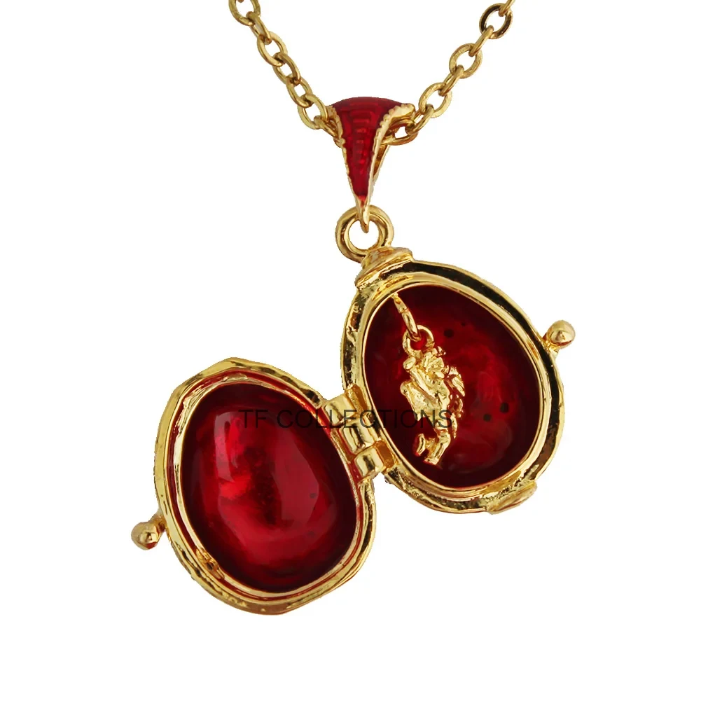 Enamel HandMade Jewelry Can Open Brass Vintage Egg Pendant Crystal Necklace Gift To Women Girls Apple Inside Christmas 4
