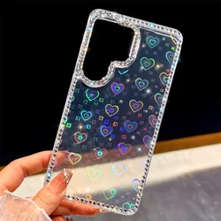 Glitter Diamond Clear Phone Case with Laser Cover Design - Samsung S26 Plus (Love Heart Clear)