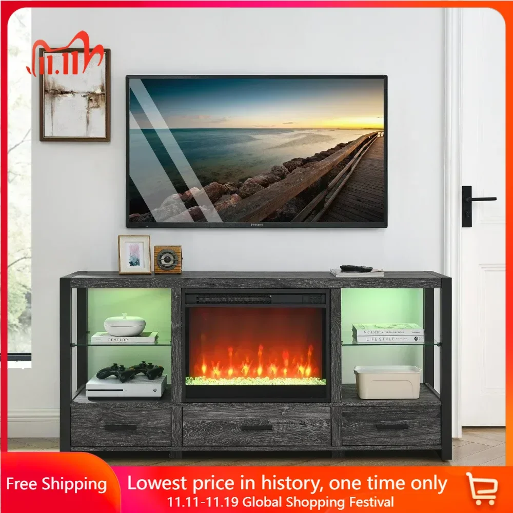 23" Electric Fireplace Insert, Fireplace Heater with Remote/Timer/Side Light, Adjustable 8 Flame Colors, Crystal, Fireplaces