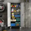 Garage Storage Cabinet with Wheels,72" Metal Storage Cabinet with 2 Doors and 4 Adjustable Shelves, Lockable Rolling Cabinet 4