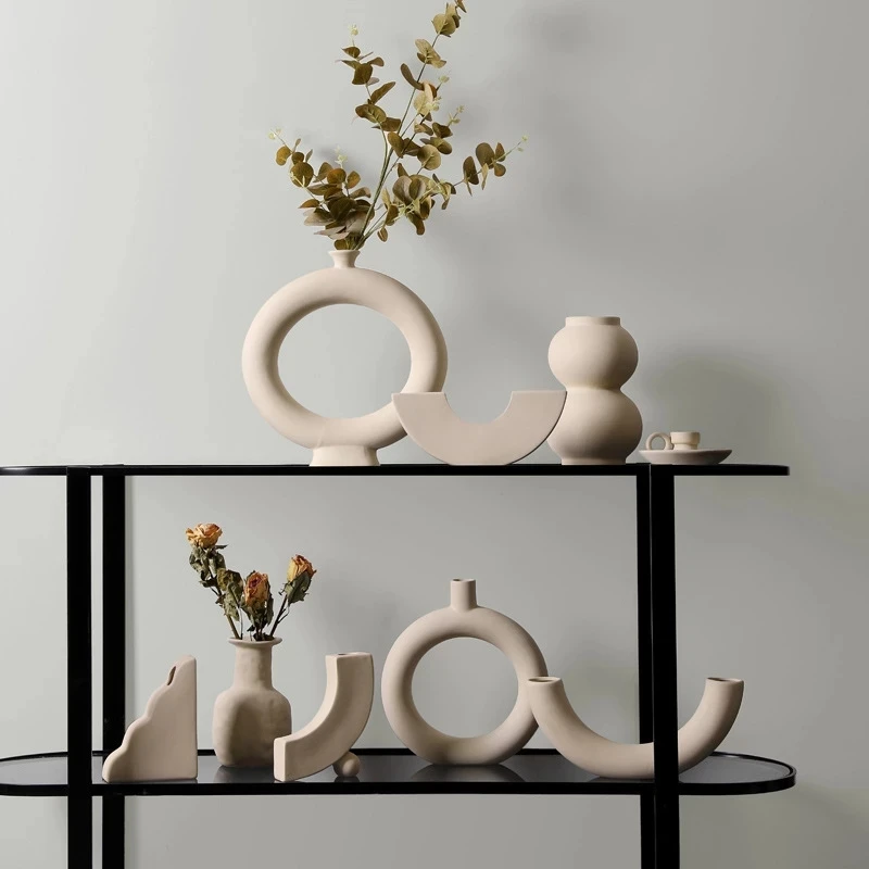 Nordic Simple Plain Embryo Ceramic Vase Decoration Dry Flower Arrangement Creative Art Living Room TV Cabinet Desktop Decoration
