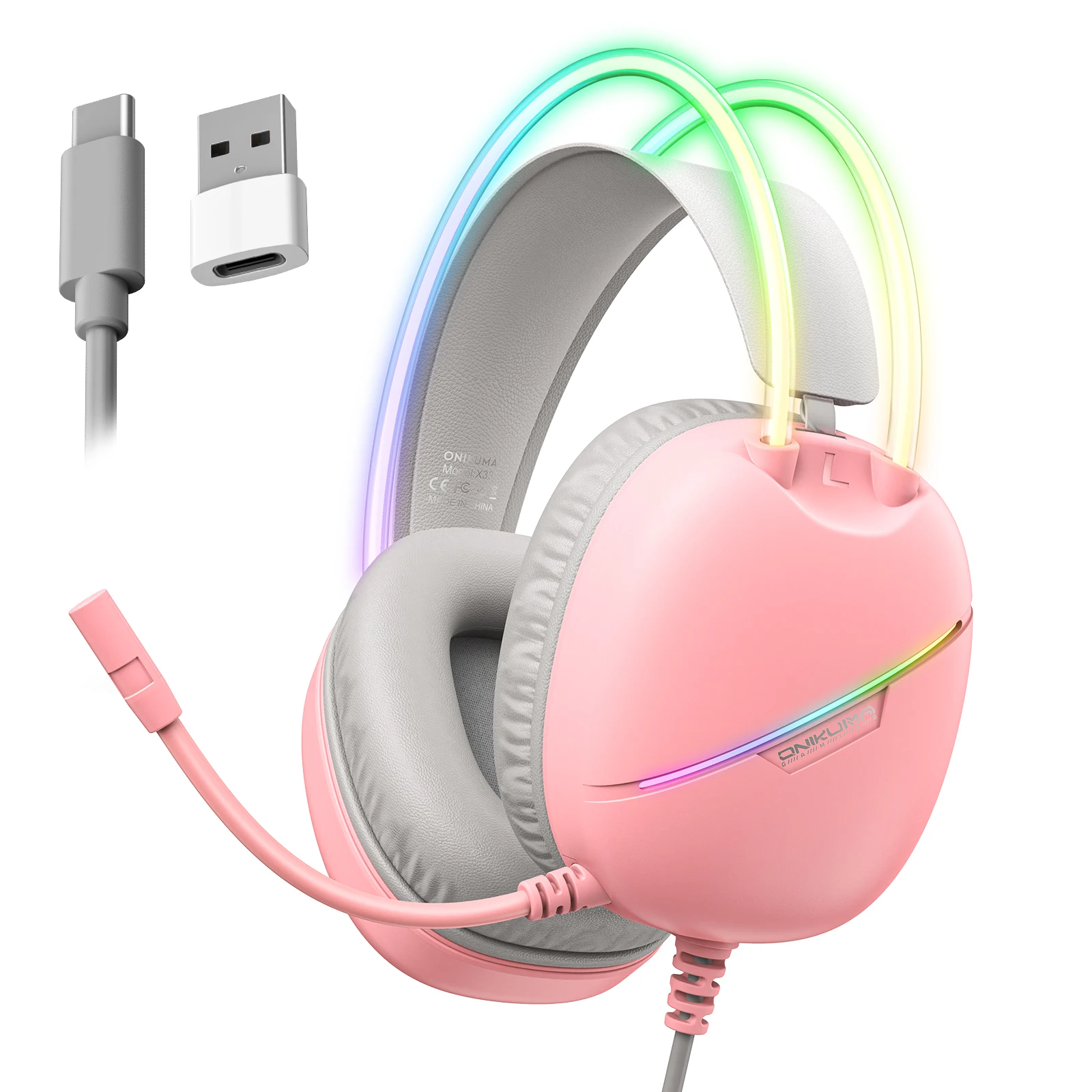 ONIKUMA X33 Gaming-Headset, kabelgebunden, kompatibel mit PC und PS4, mit RGB-Beleuchtung, HD-Mikrofon und flexiblem Ohrhörer für Computer_voghion.com