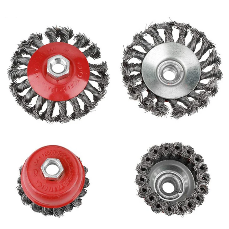 

4PC Twisted Wire Wire Wheel Set Bowl-Shaped Disc Twisted Wire Polishing And Derusting Wheel (2X3 Inch 2X4 Inch)