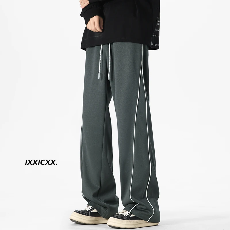 Clean Fit Sweatpants for Men Trendy Side Piping Spliced Straight Leg Pants All-matching Casual Jogging Outdoor Trouser 2