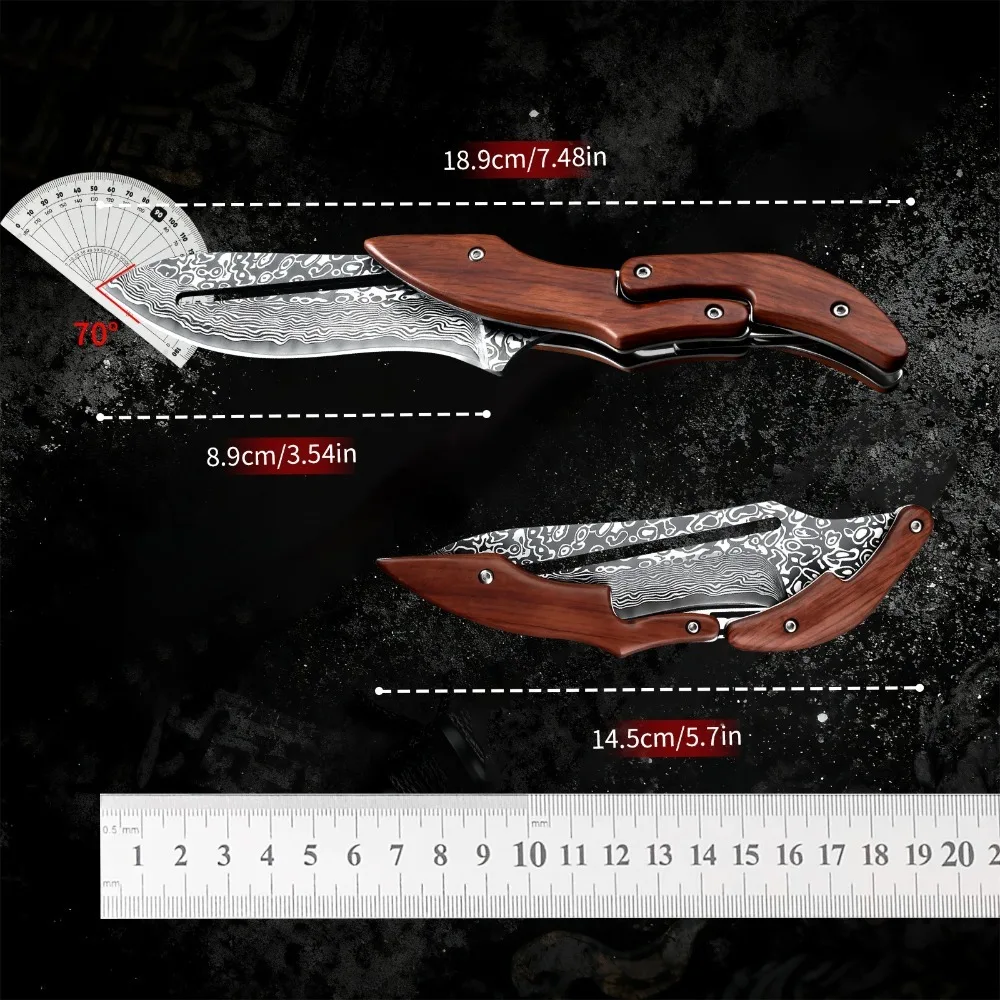 Outdoor Folding knife Stainless steel Fixed blade Wooden Handle Pocket Knife Fishing knife Multi-functional Survival Camping Too