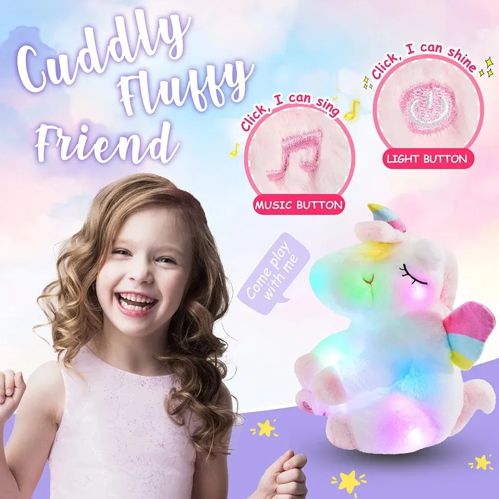Plush Toy Glow Guards Musical Unicorn Stuffed Animal with LED Night Lights Children's Day Birthday Music Doll Gifts for Girls