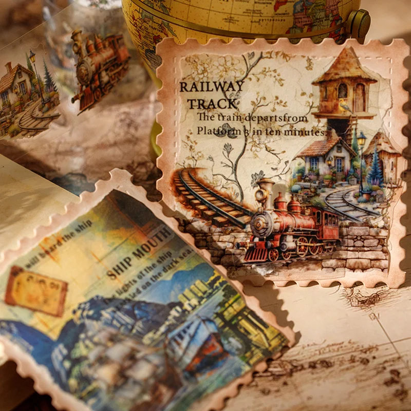 4롤 빈티지 여행 와시 테이프, 다용도 다중 장면 장식, 저널링을 위한 레트로 스토리텔링 테이프, 선물용으로 이상적