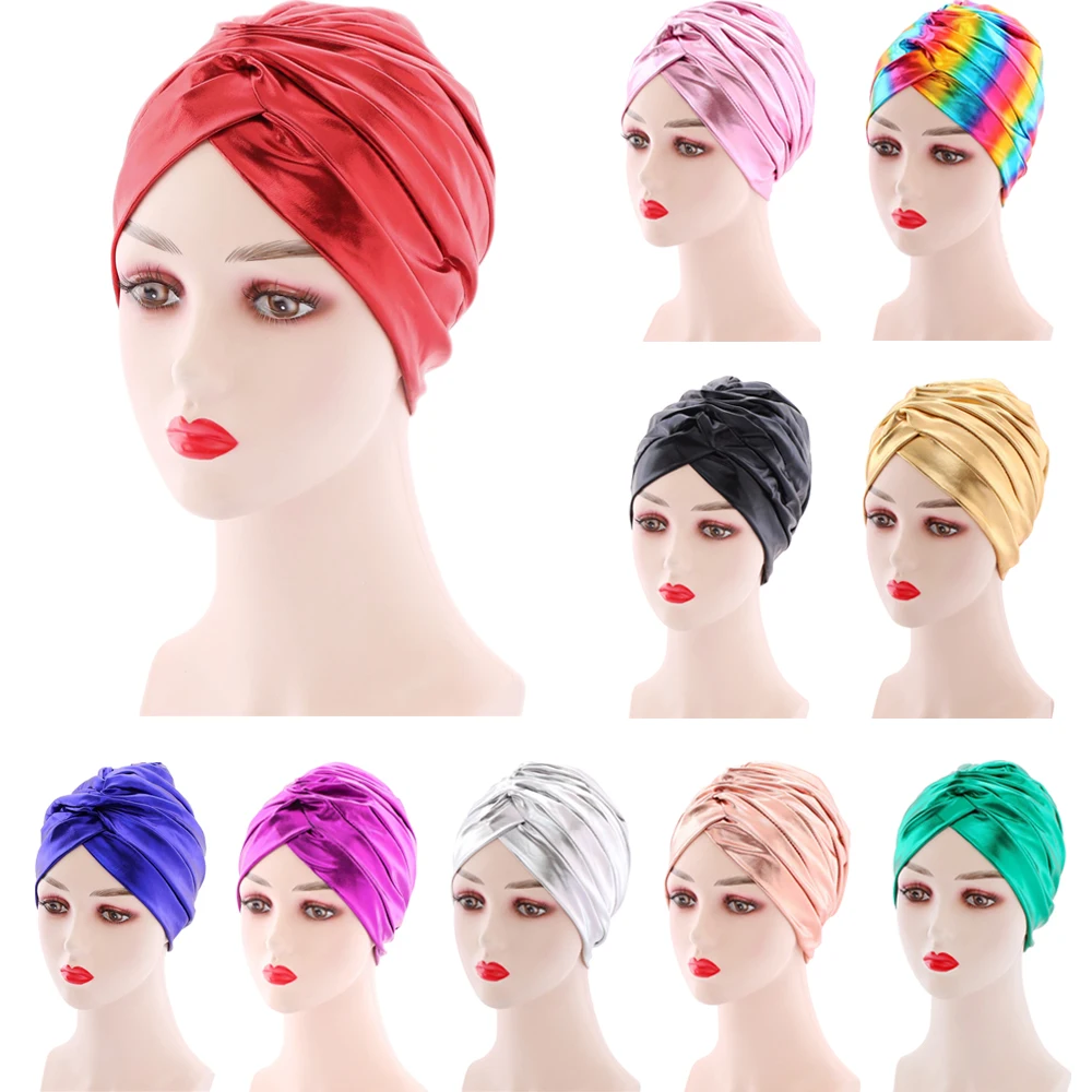 

Indian Pleated Turban Women Muslim Hijab Nigerian Cap African Auto Gele Headtie Bonnet Chemo Caps Hair Loss Headscarf Wrap Hats