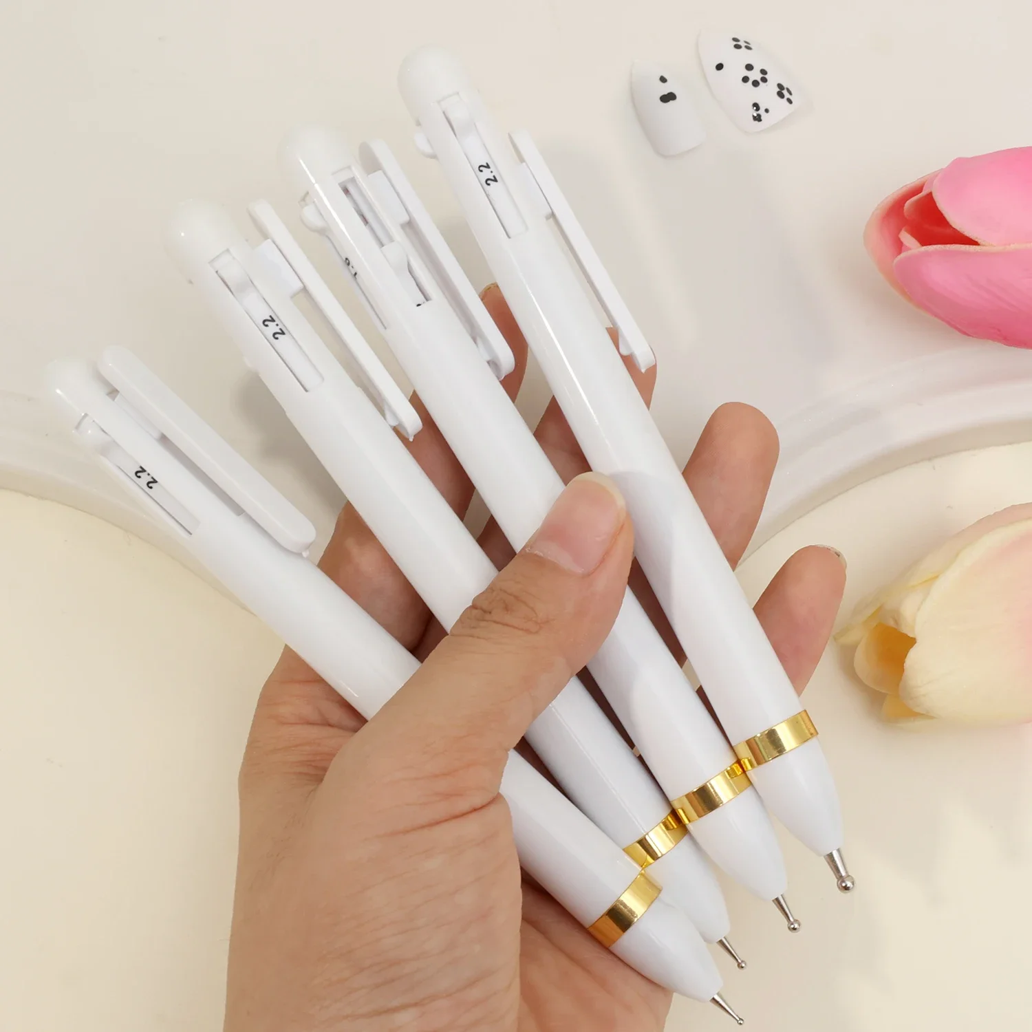 1PC Nail Point Diamond Pen 4-in-1 Nails Art Dotting Tools 4Sizes Balls Draw Painting Dot Flower Petal Rhinestones Manicure Tools 6