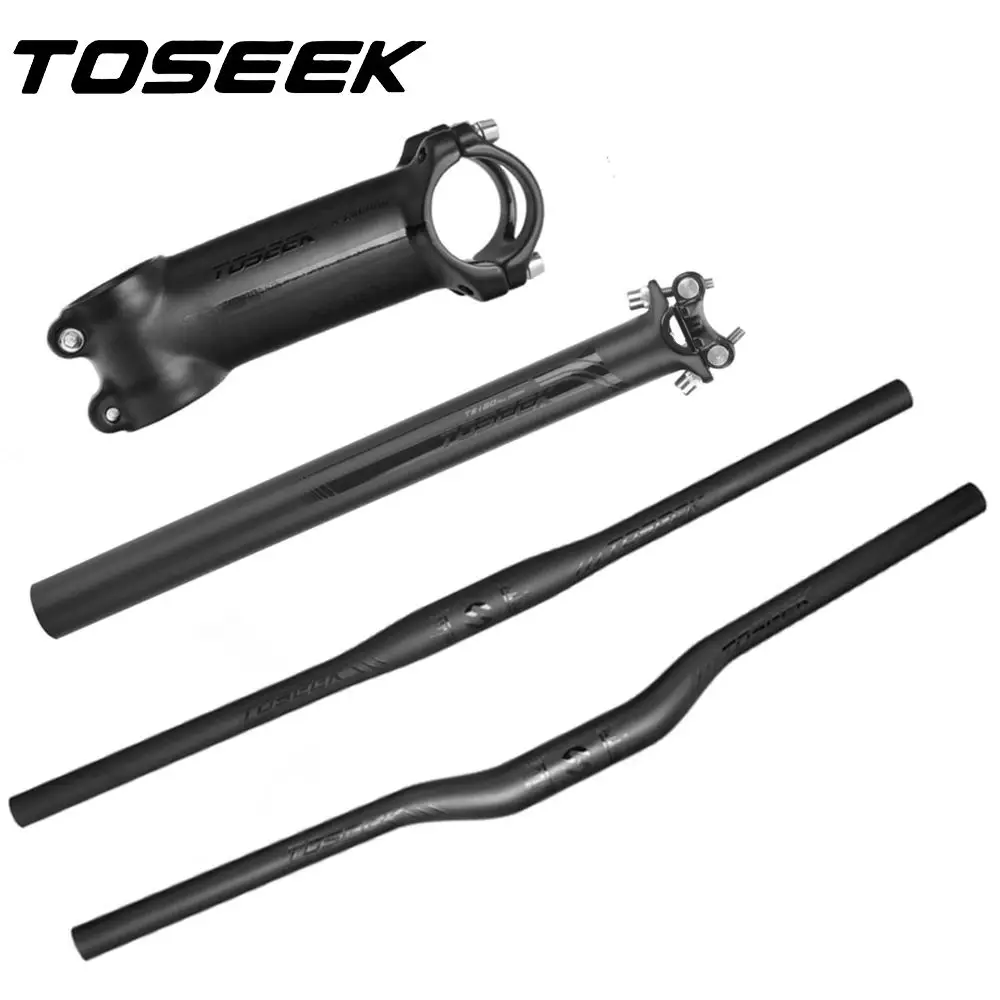 

TOSEEK Black Matte Carbon Fibre Bicycle MTB Handlebars Sets Handlebar Seatpost Stem Use Mountain Bike Parts