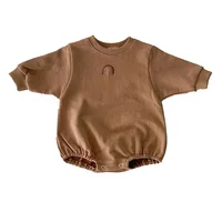 2024  children's Instagram Korean autumn  baby crawling clothes rainbow embroidery bag fart jumpsuit 5