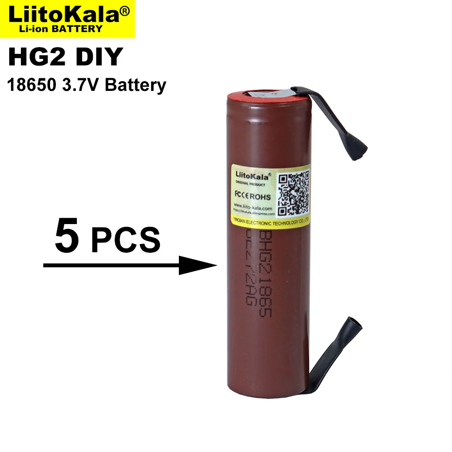 

Перезаряжаемая батарея Liitokala для электронных сигарет HG2, 18650, 3000 мАч, высокий ток разряда, 30 А, никелевая пластина «сделай сам», 5 шт./партия