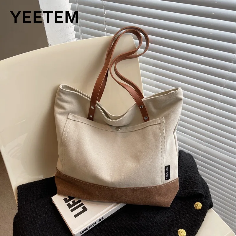 

Холщовая Сумка с двойными корнями для женщин, повседневная вместительная сумочка-тоут в стиле Джокер, для студентов японского колледжа, на одно плечо