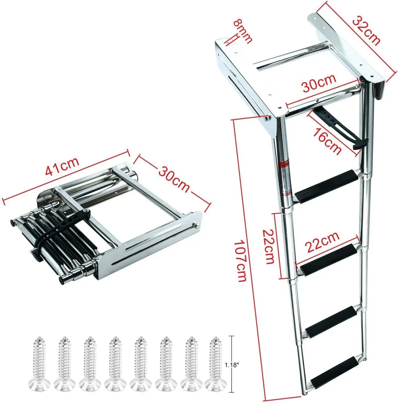 Stainless Steel Marine Launching Ladder Folding Telescopic Boarding Ladder Pedal for Yacht Speedboat Accessories