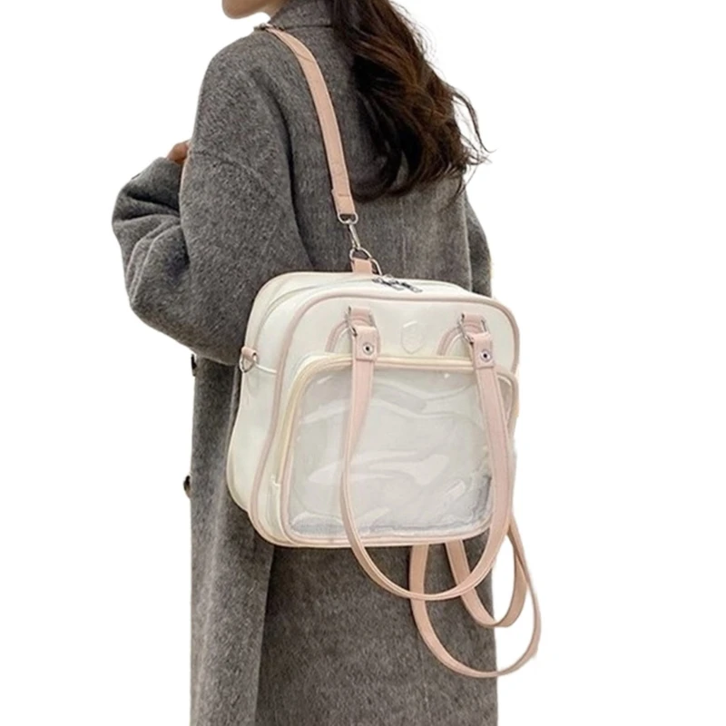 Double Strap Shoulder Bag Leather Bag for Girl Student PU Rucksack Handbag E74B