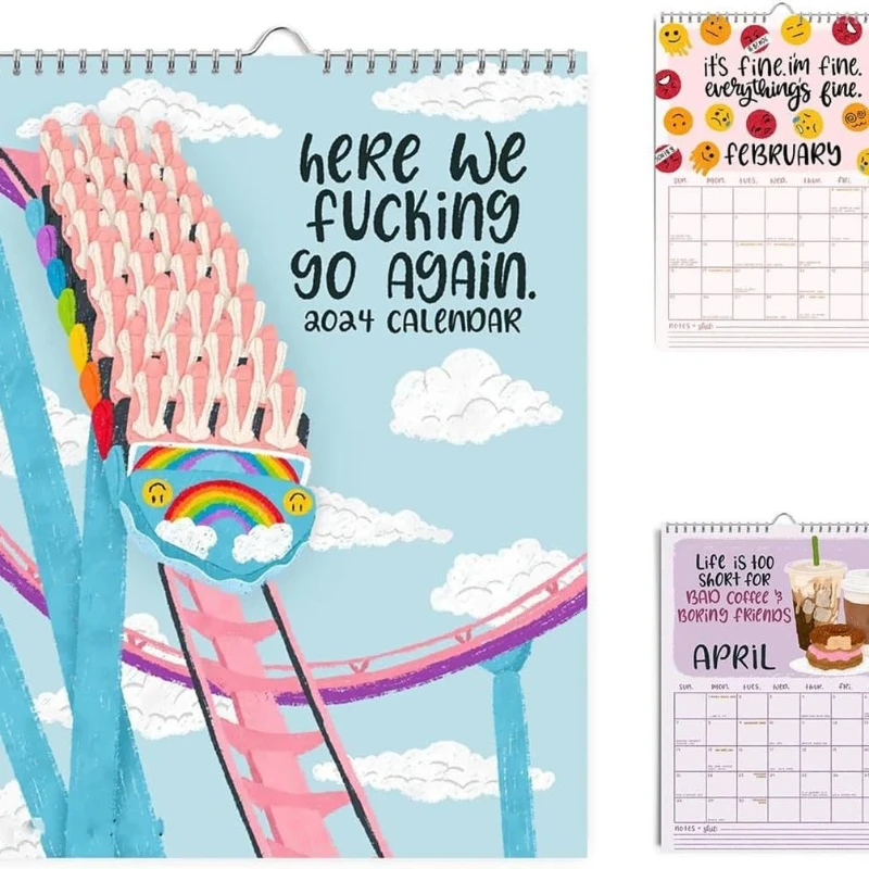 Spot Goods Here We Go Again 2024 Desk Calendar Rainbow Wall Calendar Fun Weekly Organizer Plan Wall Planner Fast Delivery