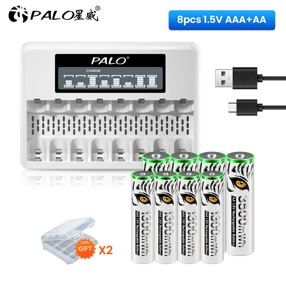 Palo 1.5V Aa Aaa Batteria Ricaricabile Agli Ioni Di Litio Aaa Aa Batterie Agli Ioni Di Litio Con Caricabatterie Usb Lcd Per Batteria 1.5V Aa Aaa