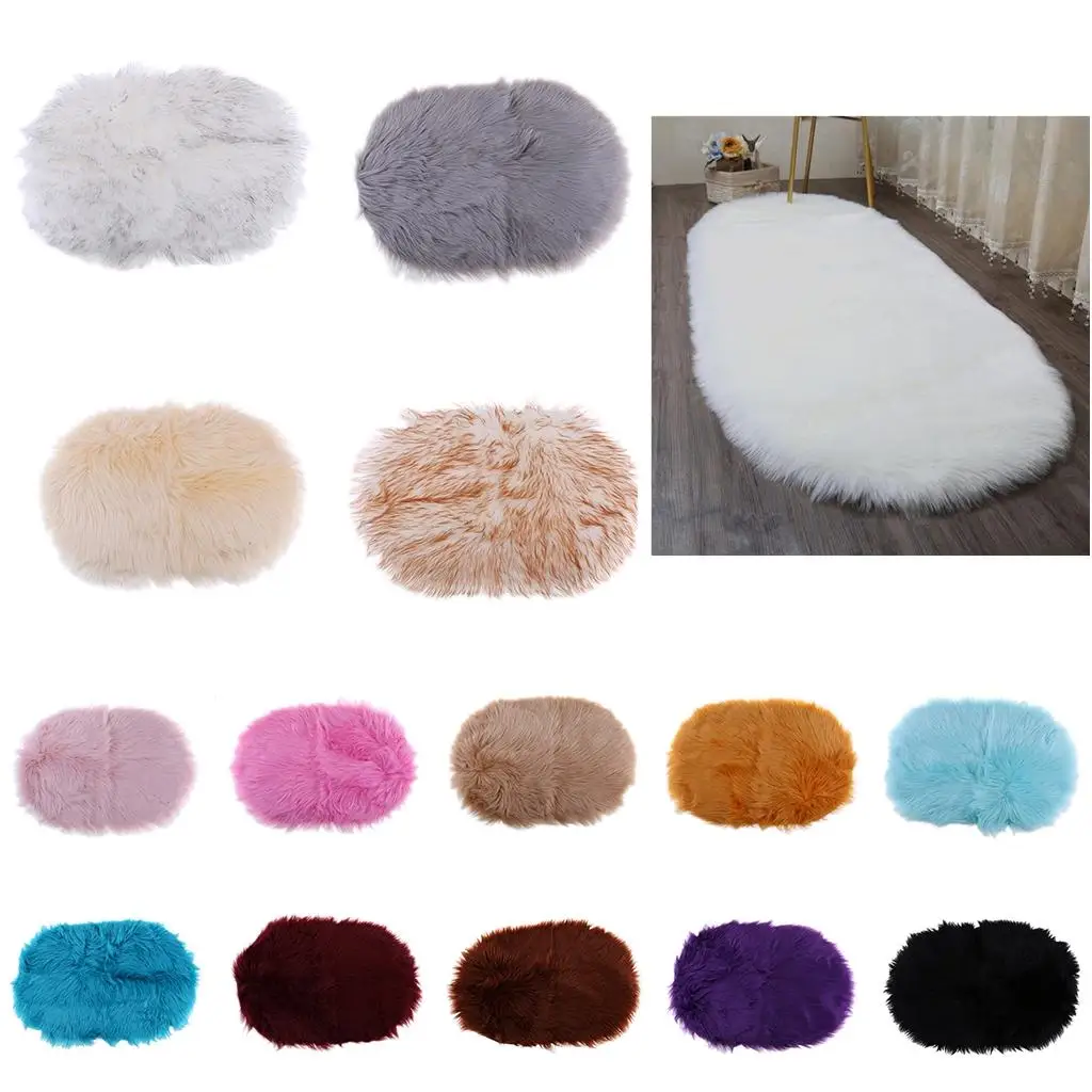 Super Soft Indoor Faux Fur Small Rugs Oval Anti-Skid Shaggy Rug Mat 40x60cm