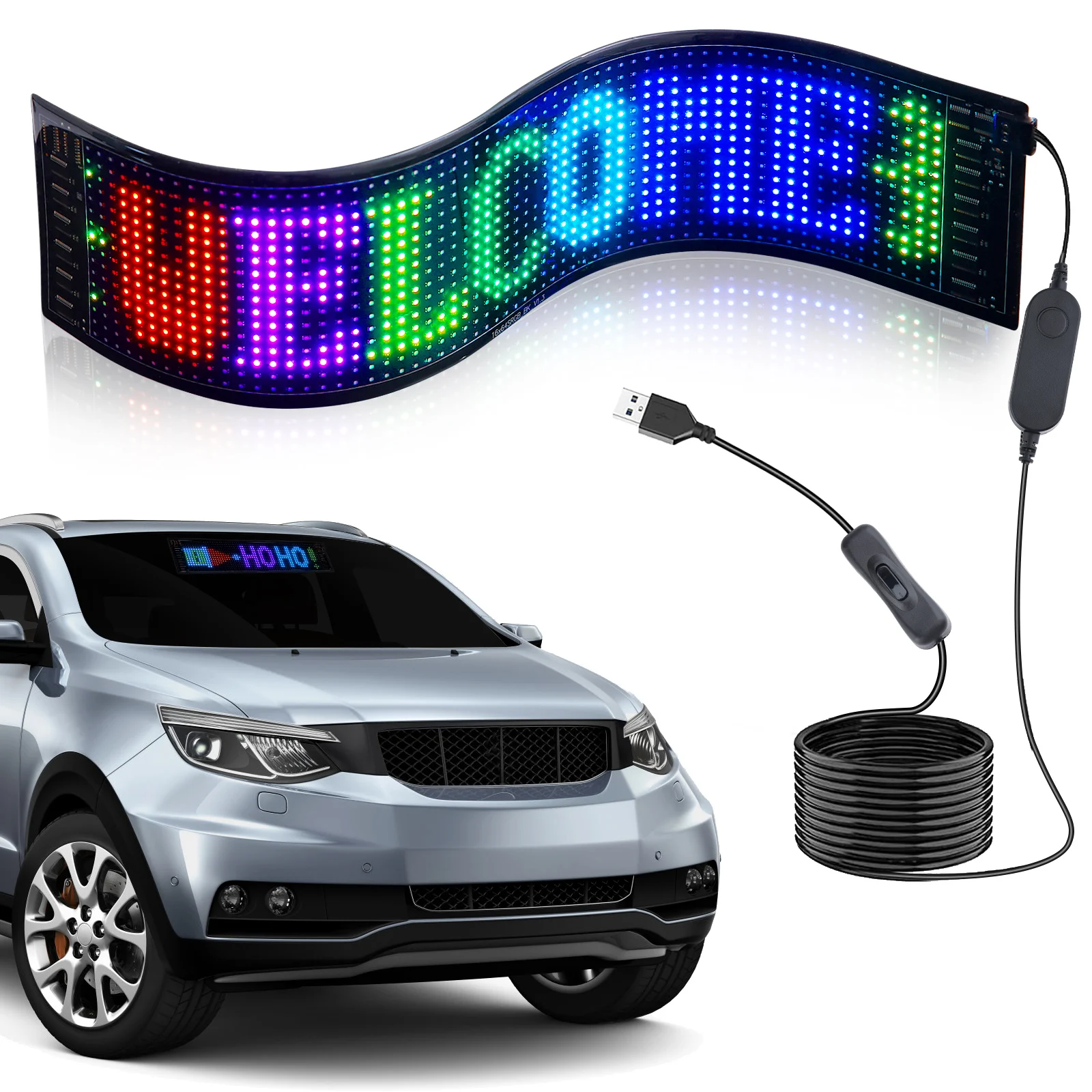 

Flexible LED Sign Car Programmable Advertising LED RGB Display Smart App Control Custom USB 5V Led Matrix Panel IP66 Waterproof