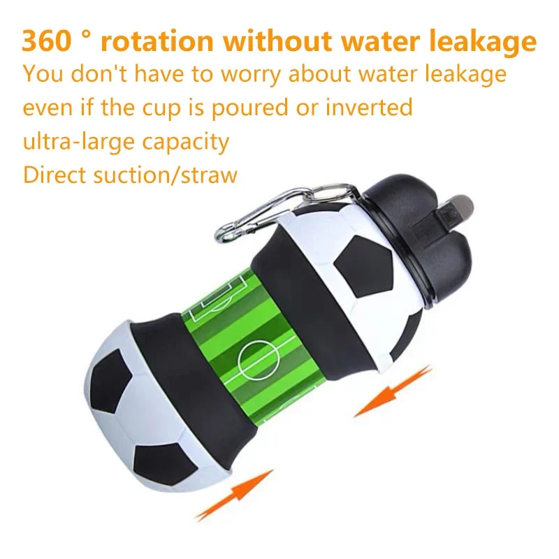 Sports Water Bottle Portable Water Bottle Outdoor Sports Portable Water Cup School Kids Leakproof Mug 550ml Creative Football Shaped Folding Silicone Water Bottle