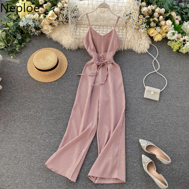 Neploe V Neck Sexy Open Back Jumpsuits Summer 2022 New Holiday High Waist Hip Drawstring Design