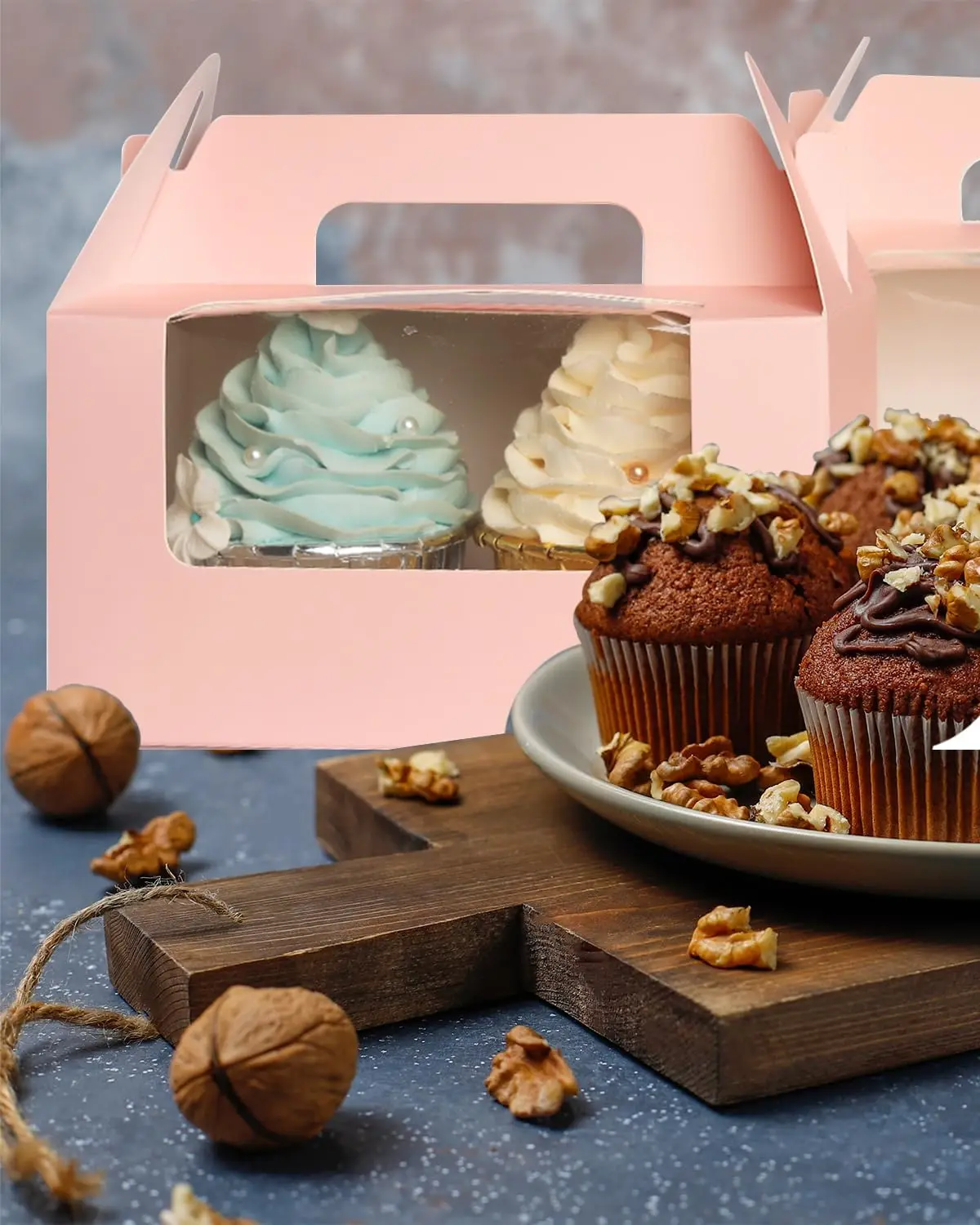10 confezioni di scatole per cupcake, scatole di cartone bianche per cupcake, scatole per pasticceria con inserti, maniglia e finestra in PVC per pasticcini a 12 cavità, 2 fogli di etichette adesive