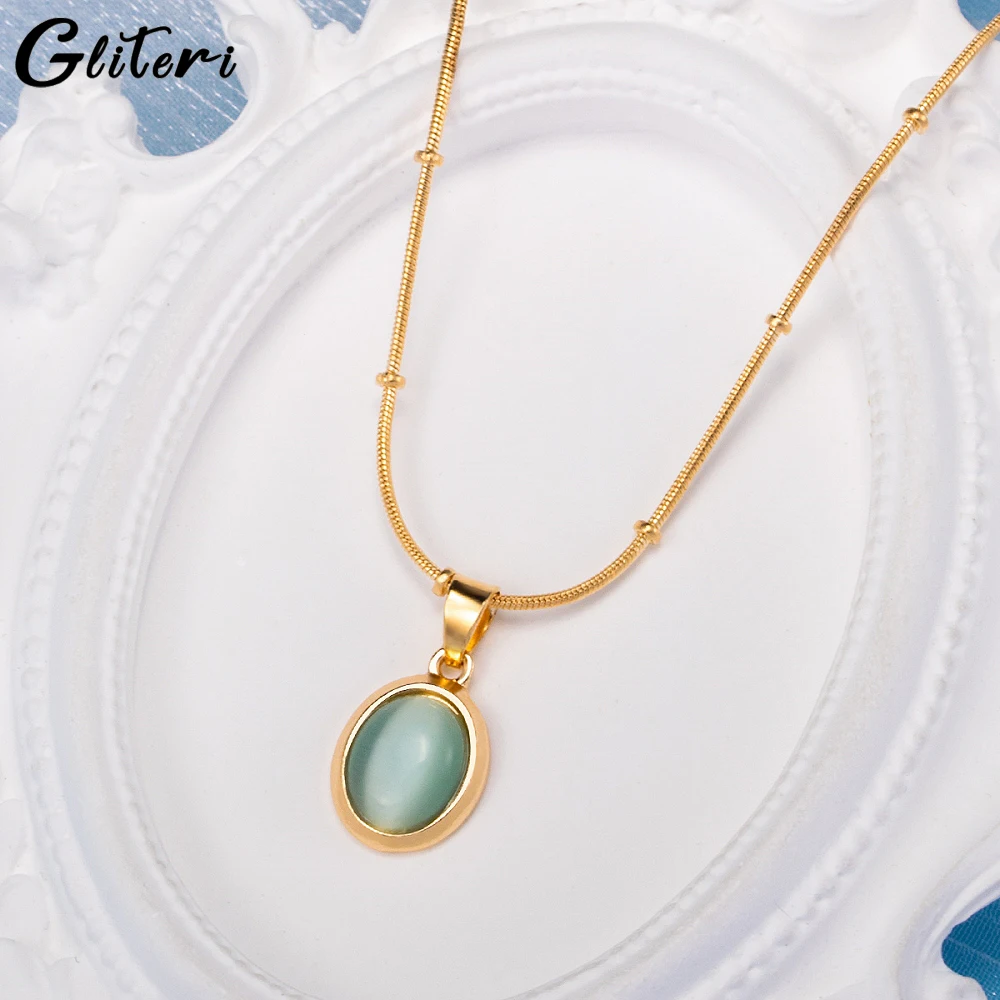 

GEITERI Vintage Gold Color Opal Pendant Necklaces For Women Girls Alloy Oval Natural Stone Choker Charm Jewelry Female Gift 2023