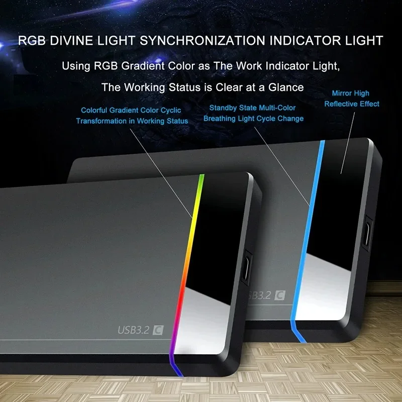 KEBIDUMEI 2.5인치 하드 디스크 SSD HDD 인클로저 USB 3.2 5Gbps 노트북 솔리드 스테이트 메카니컬 타입 C RGB 모바일 하드 디스크 박스