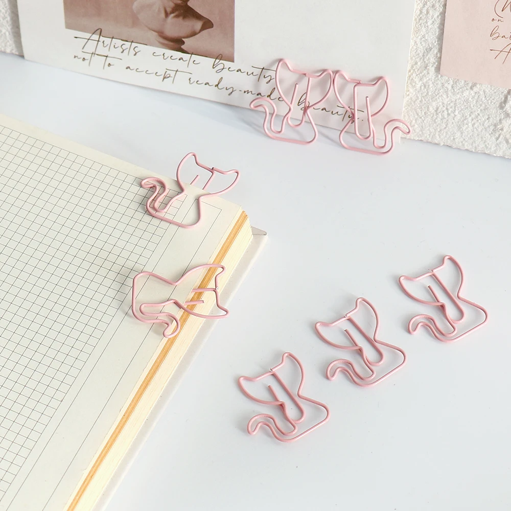 Creative pink cat Shaped Creative File Clamp Paper Clip Bookmark Holder Paper Decorative Clip 20pcs for Office School Home
