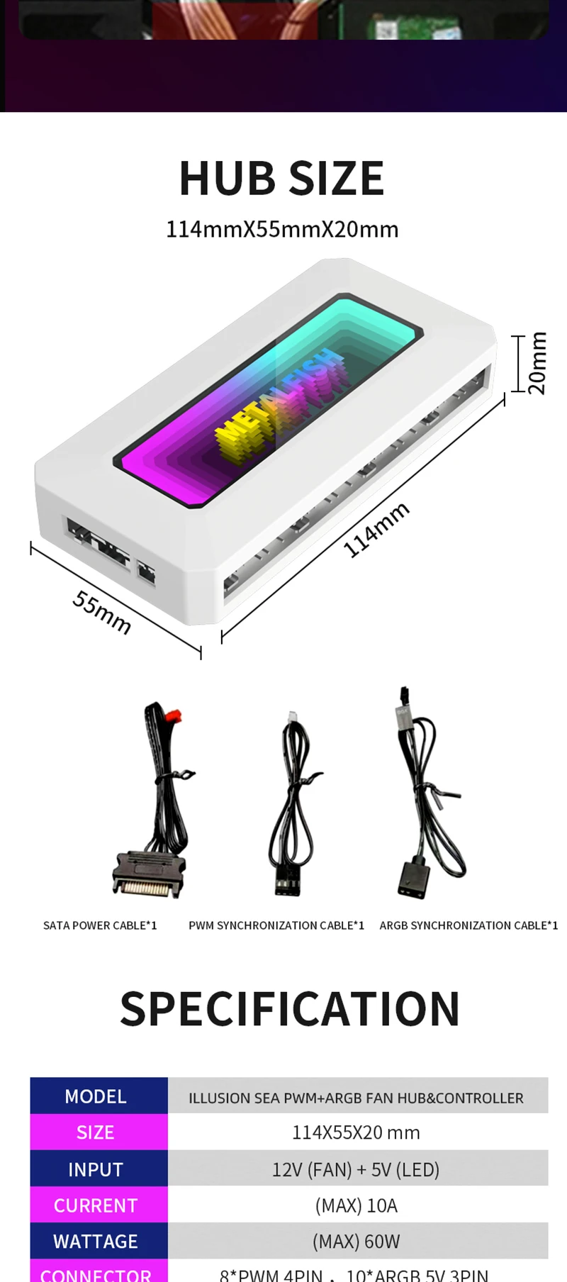 METALFISH-ARGB Fan HUB Splitter com LED Light