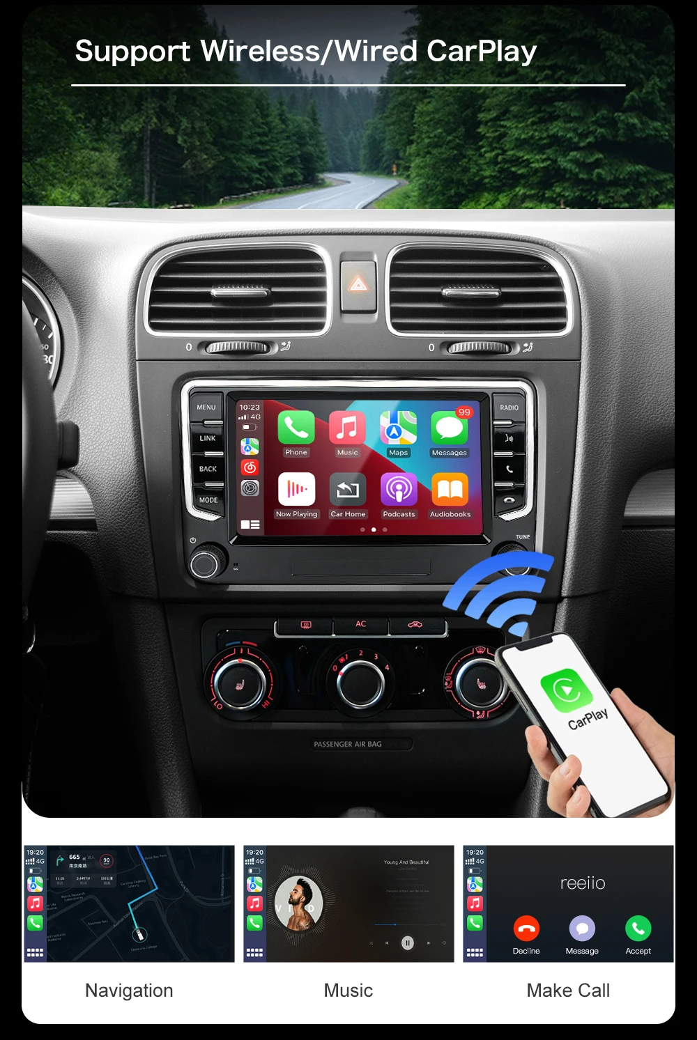 Kabelloses CarPlay Android Auto 7 Zoll Auto-Stereobildschirm für VW Seat Skoda Touch-Display Upgrade BT GPS-Navigationsfunktionen – Detail 4