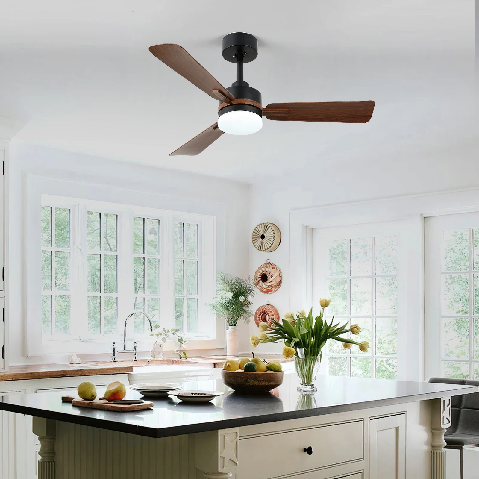 Led Ceiling Fan Lamp With RGB Light Modern Pendant Fan Fandelier Chandelier Home Appliance Decor RC Fixture RC Dimming