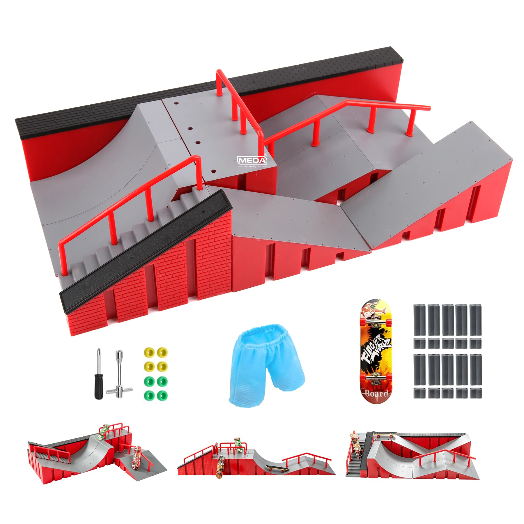 Deluxe Mini Finger Skateboard Park with Ramps and Stair Set - DIY Indoor Toy Kit