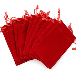 Velvet Drawstring Jewelry Gift Pouches - Pack of 100 in Black and Blue - 5x7 cm (Red)